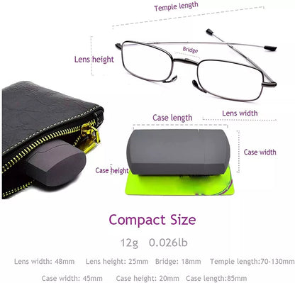 Unisex Folding Reading Glasses with Protective Case and Adjustable Frame