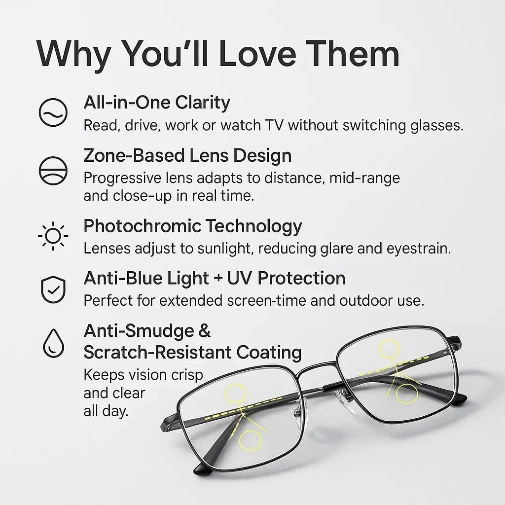 Unisex Progressive Multifocal Reading Glasses with Blue Light and Scratch-Resistant Lenses