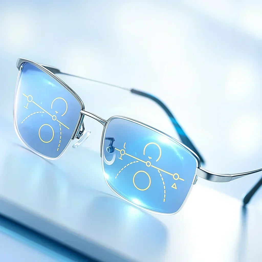 Unisex Progressive Multifocal Reading Glasses with Blue Light and Scratch-Resistant Lenses