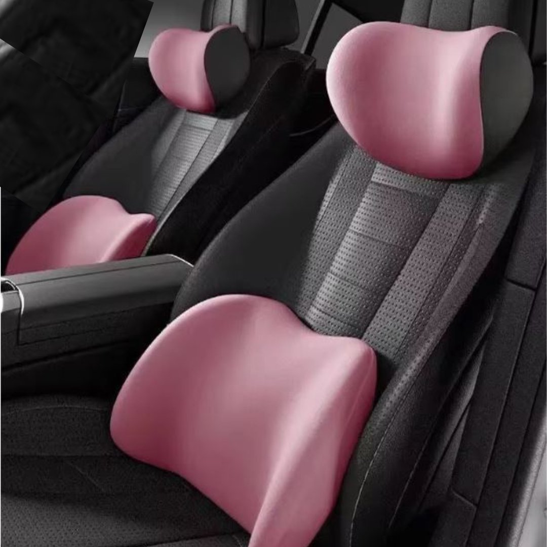 Car Seat Neck and Lumbar Support Set with Memory Foam Ergonomic Cushions