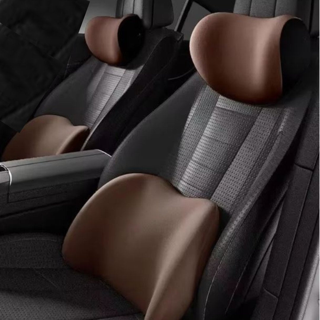 Car Seat Neck and Lumbar Support Set with Memory Foam Ergonomic Cushions