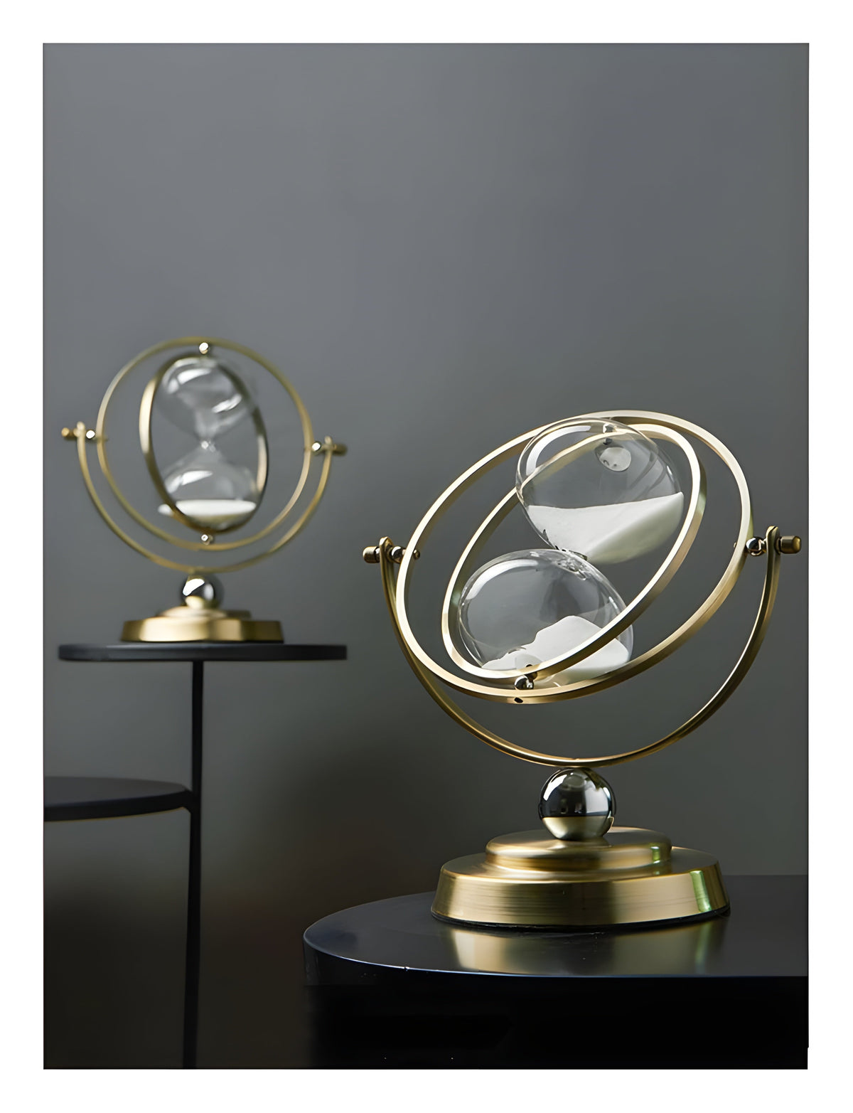Elegant Gold Frame Hourglass Timer with Black or White Sand 30 or 60 Minute Timing