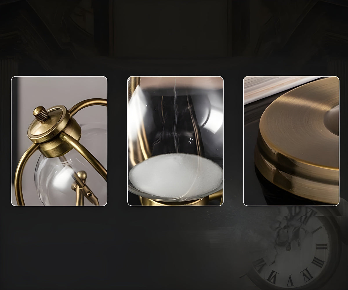 Elegant Gold Frame Hourglass Timer with Black or White Sand 30 or 60 Minute Timing