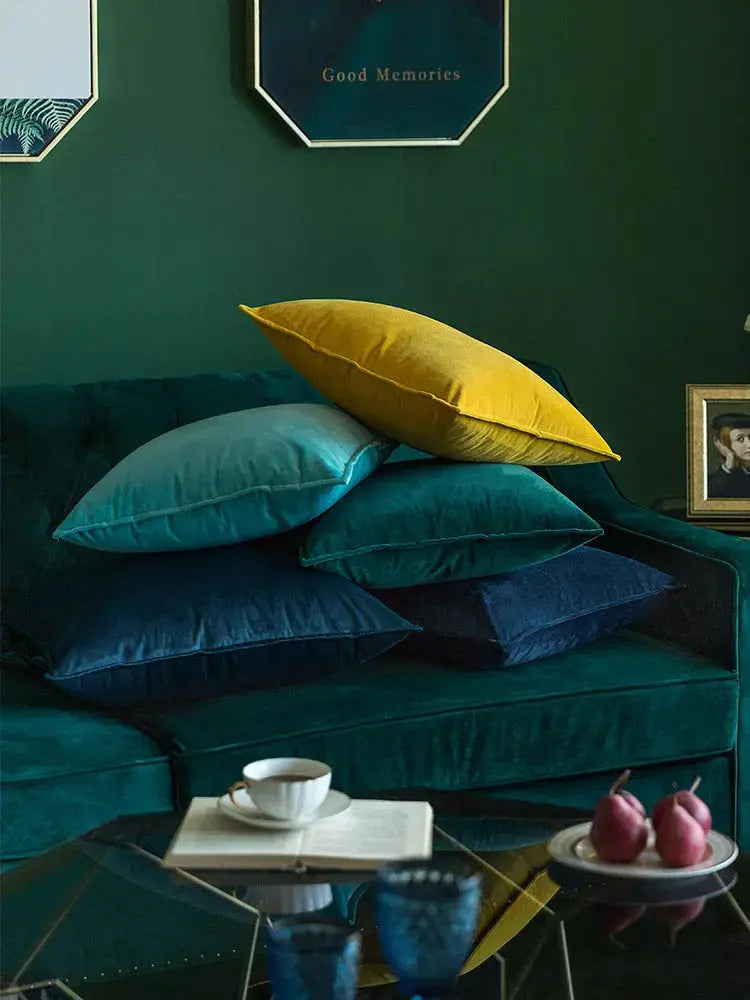 Velvet Cushion Cover with Flannel Trim and Hidden Zip