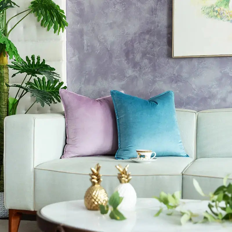 Velvet Cushion Cover with Flannel Trim and Hidden Zip