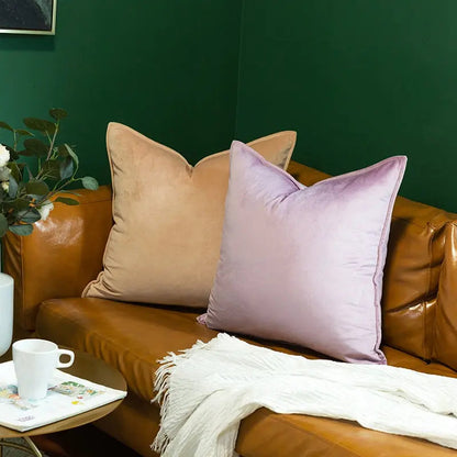 Velvet Cushion Cover with Flannel Trim and Hidden Zip