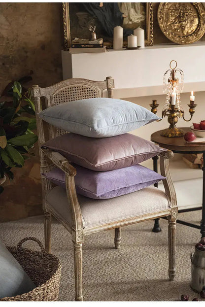 Velvet Cushion Cover with Flannel Trim and Hidden Zip