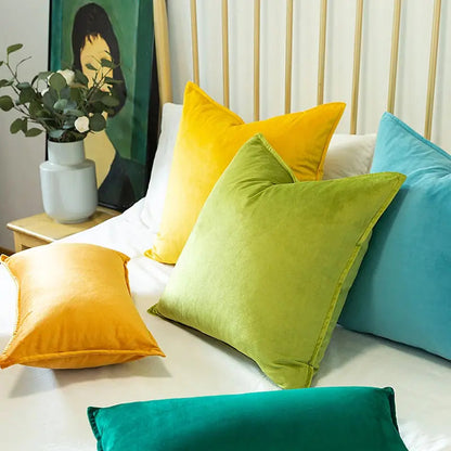 Velvet Cushion Cover with Flannel Trim and Hidden Zip