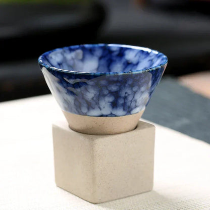 Vintage Cone-Shaped Ceramic Espresso Cups with Stylish Holder