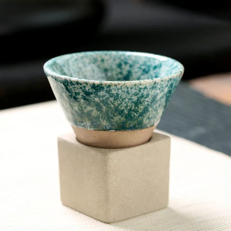 Vintage Cone-Shaped Ceramic Espresso Cups with Stylish Holder