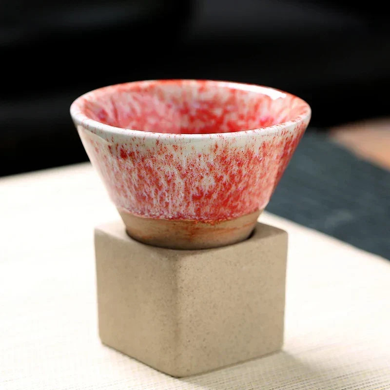 Vintage Cone-Shaped Ceramic Espresso Cups with Stylish Holder