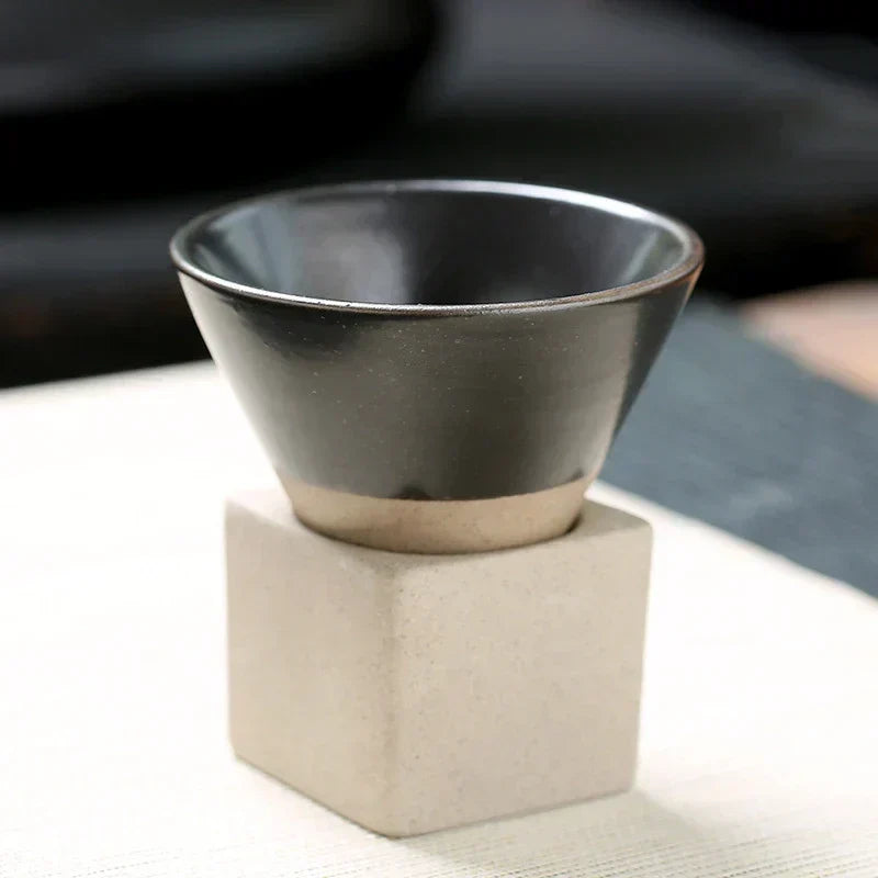 Vintage Cone-Shaped Ceramic Espresso Cups with Stylish Holder