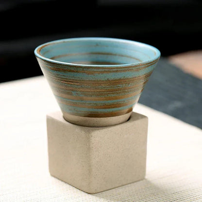Vintage Cone-Shaped Ceramic Espresso Cups with Stylish Holder