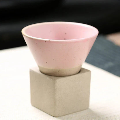 Vintage Cone-Shaped Ceramic Espresso Cups with Stylish Holder