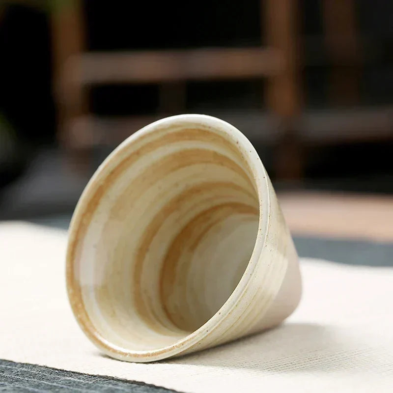 Vintage Cone-Shaped Ceramic Espresso Cups with Stylish Holder