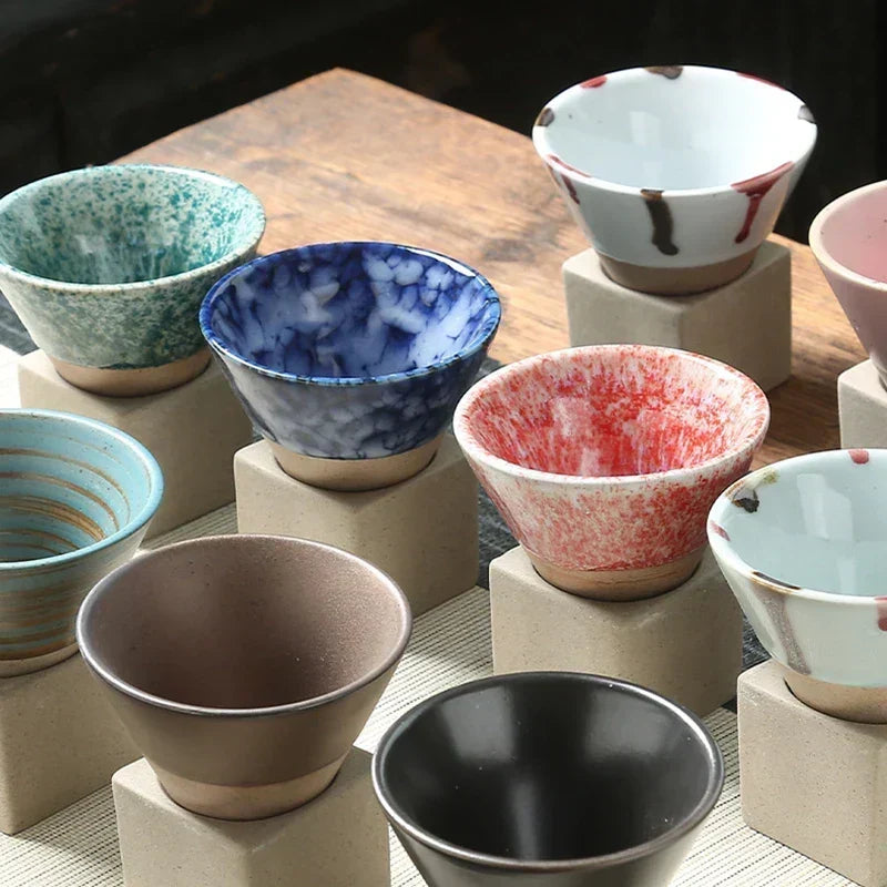 Vintage Cone-Shaped Ceramic Espresso Cups with Stylish Holder
