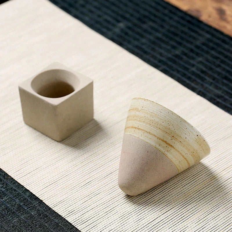 Vintage Cone-Shaped Ceramic Espresso Cups with Stylish Holder
