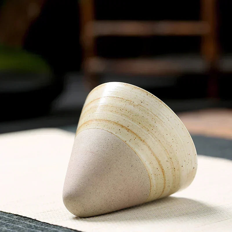 Vintage Cone-Shaped Ceramic Espresso Cups with Stylish Holder