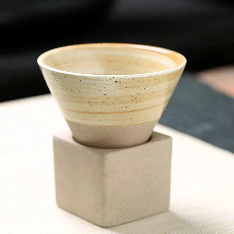 Vintage Cone-Shaped Ceramic Espresso Cups with Stylish Holder