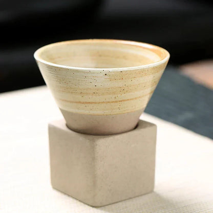Vintage Cone-Shaped Ceramic Espresso Cups with Stylish Holder