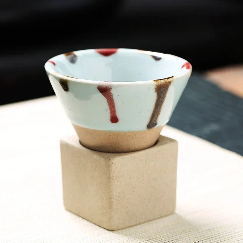 Vintage Cone-Shaped Ceramic Espresso Cups with Stylish Holder