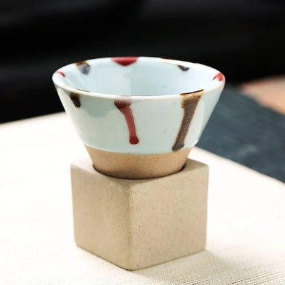 Vintage Cone-Shaped Ceramic Espresso Cups with Stylish Holder