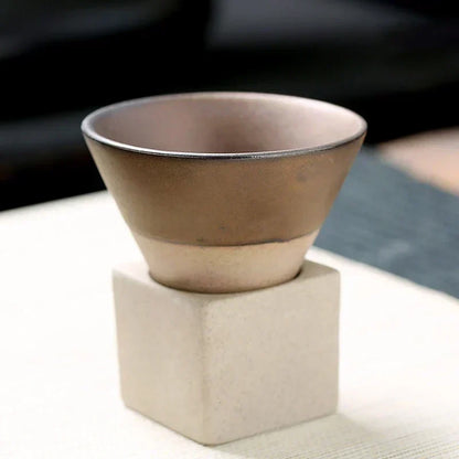 Vintage Cone-Shaped Ceramic Espresso Cups with Stylish Holder