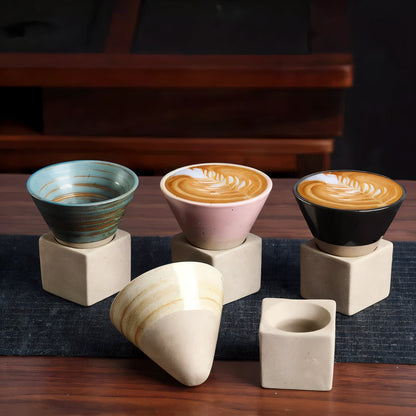 Vintage Cone-Shaped Ceramic Espresso Cups with Stylish Holder