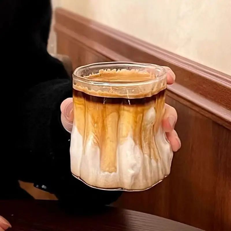 Vintage Glass Drinking Cup with Japanese Tree Motif and Borosilicate Glass
