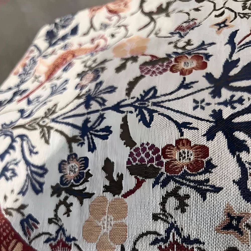 Vintage Jacquard Table Runner with Floral and Bird Pattern and Tassel Fringe