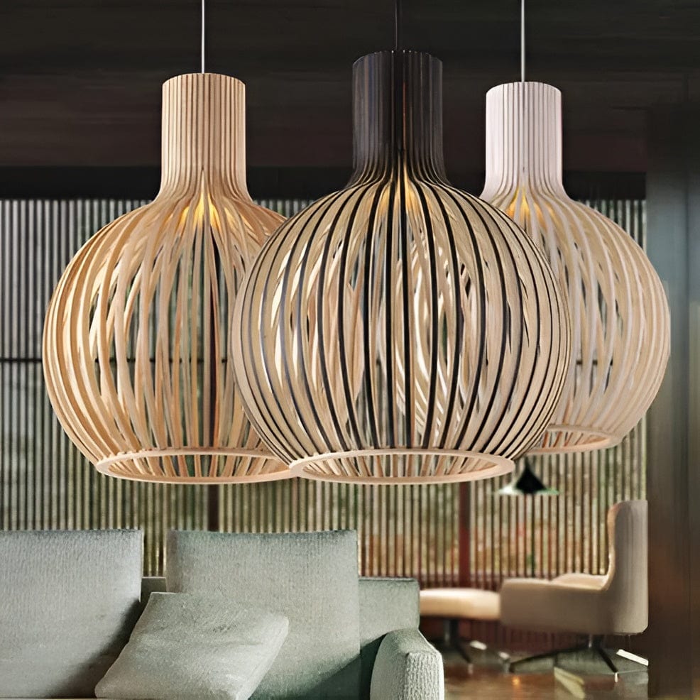 Vintage Wooden Pendant Lamp with Adjustable Height and LED Lighting