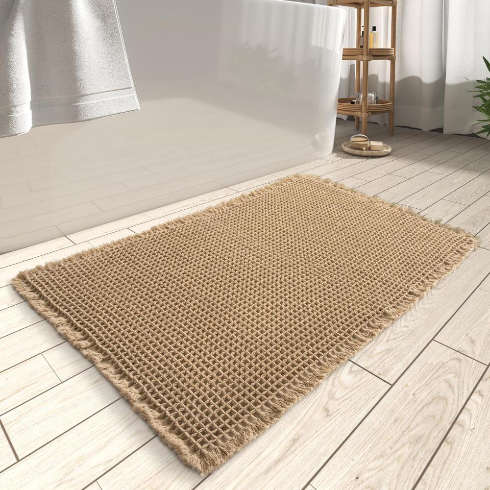 Waffle Texture Bath Mat with Soft Feel and High Water Absorption