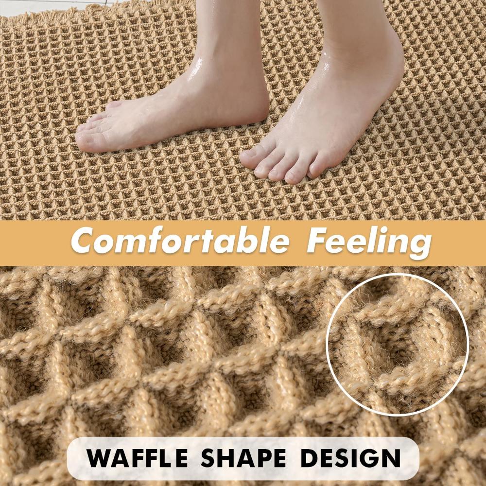 Waffle Texture Bath Mat with Soft Feel and High Water Absorption