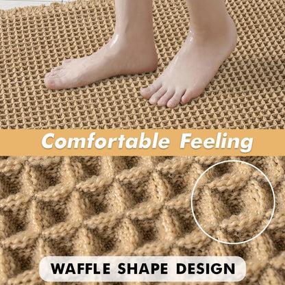 Waffle Texture Bath Mat with Soft Feel and High Water Absorption
