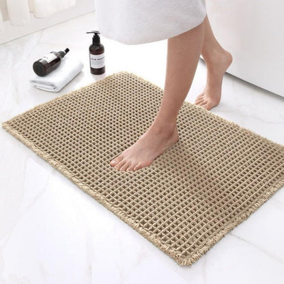 Waffle Texture Bath Mat with Soft Feel and High Water Absorption