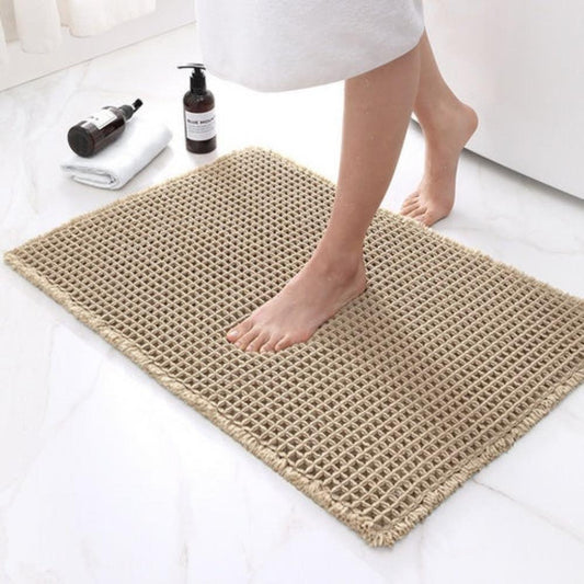 Waffle Texture Bath Mat with Soft Feel and High Water Absorption