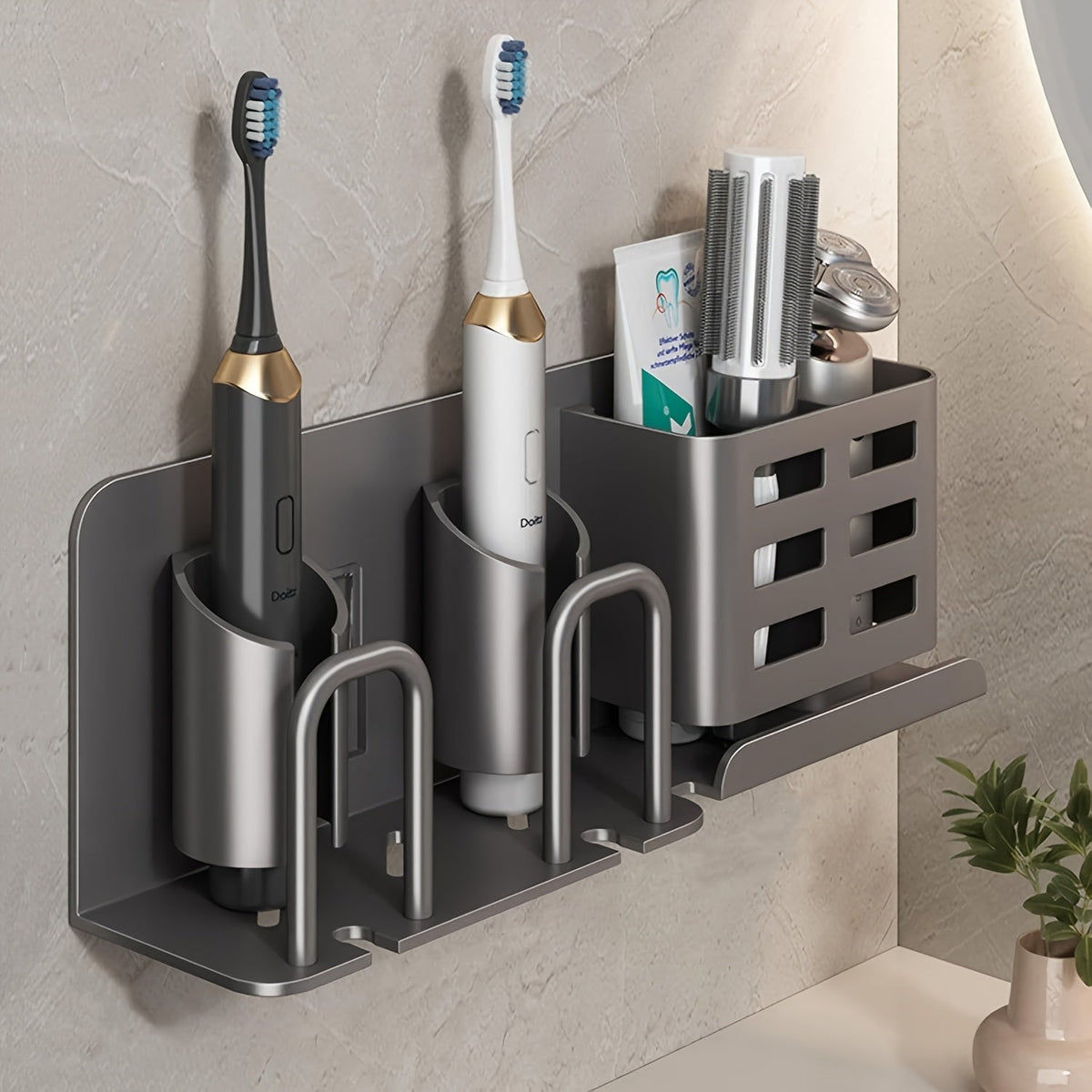 Wall Mounted Aluminum Electric Toothbrush Holder with Drainage Holes
