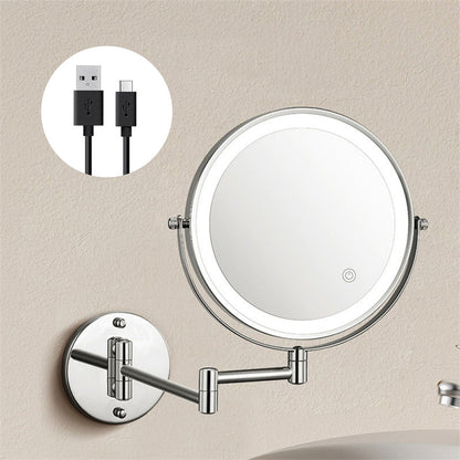 Wall Mounted Rechargeable LED Shaving Mirror with 1X/10X Magnification