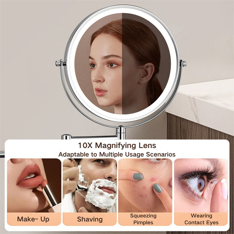 Wall Mounted Rechargeable LED Shaving Mirror with 1X/10X Magnification