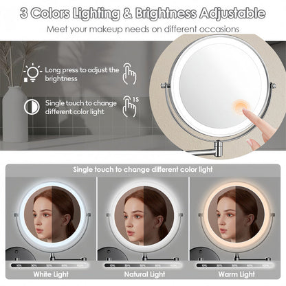 Wall Mounted Rechargeable LED Shaving Mirror with 1X/10X Magnification