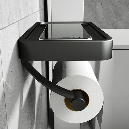 Wall Mounted Toilet Roll Holder with Matte Black Finish and Storage Shelf