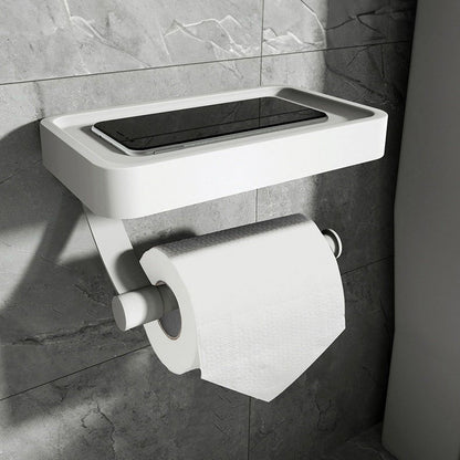 Wall Mounted Toilet Roll Holder with Matte Black Finish and Storage Shelf