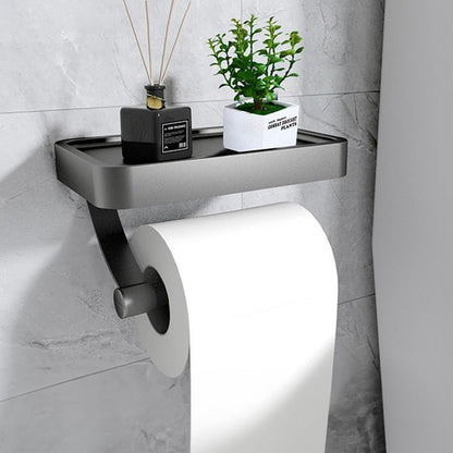 Wall Mounted Toilet Roll Holder with Matte Black Finish and Storage Shelf