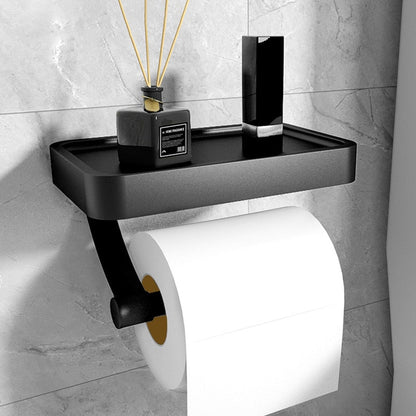 Wall Mounted Toilet Roll Holder with Matte Black Finish and Storage Shelf