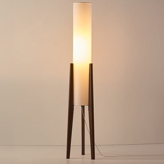 Walnut Floor Lamp with Fabric Shade and Warm Ambient Lighting