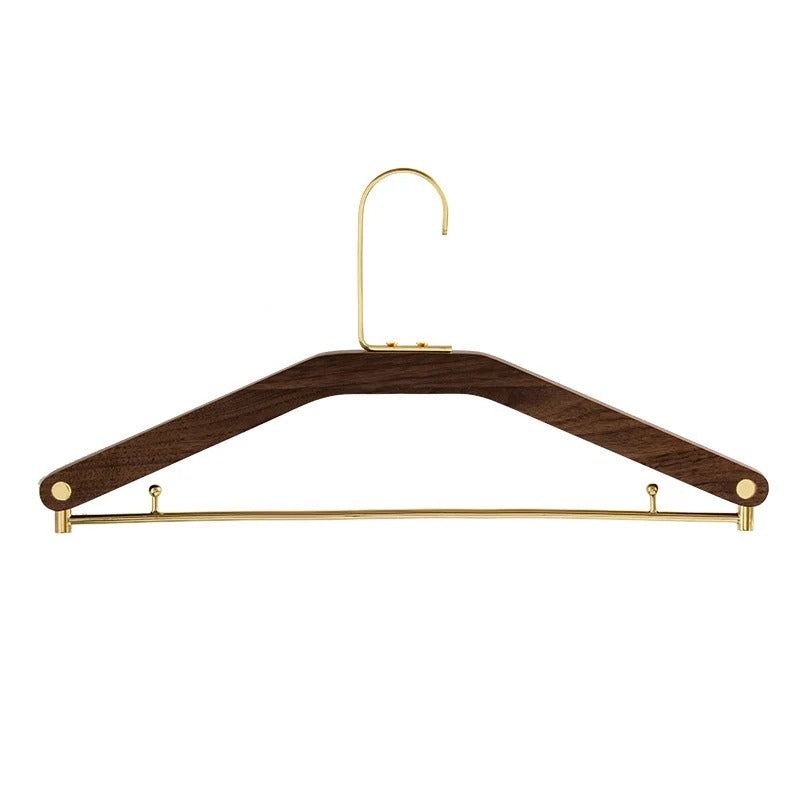 Walnut Wood and Brass Clothes Hangers for Stylish Wardrobe Organisation