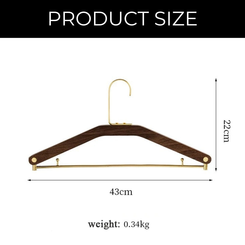 Walnut Wood and Brass Clothes Hangers for Stylish Wardrobe Organisation