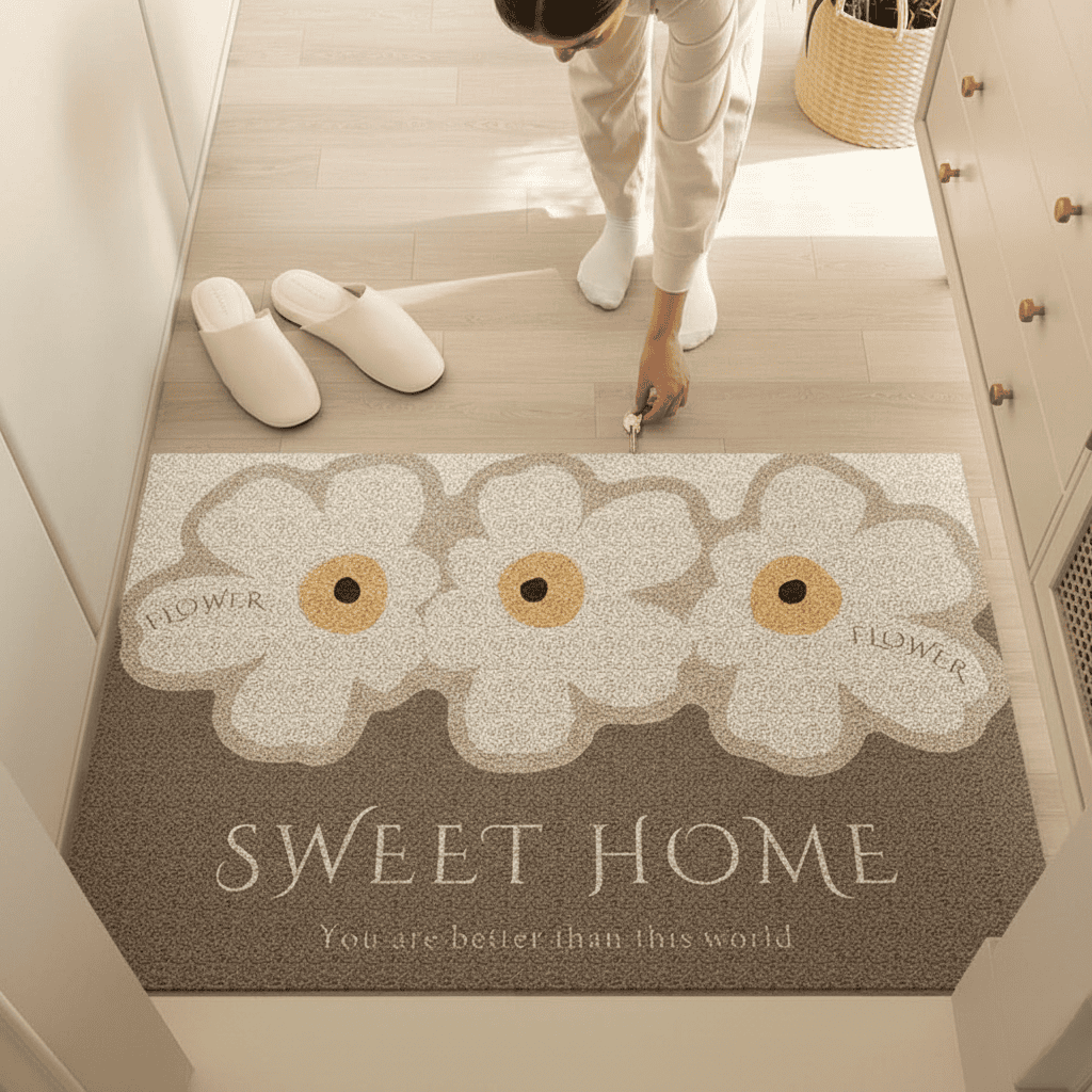 Washable PVC Door Mat with Floral Pattern and Non Slip Surface