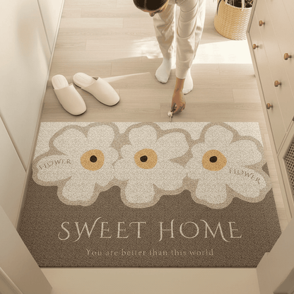 Washable PVC Door Mat with Floral Pattern and Non Slip Surface