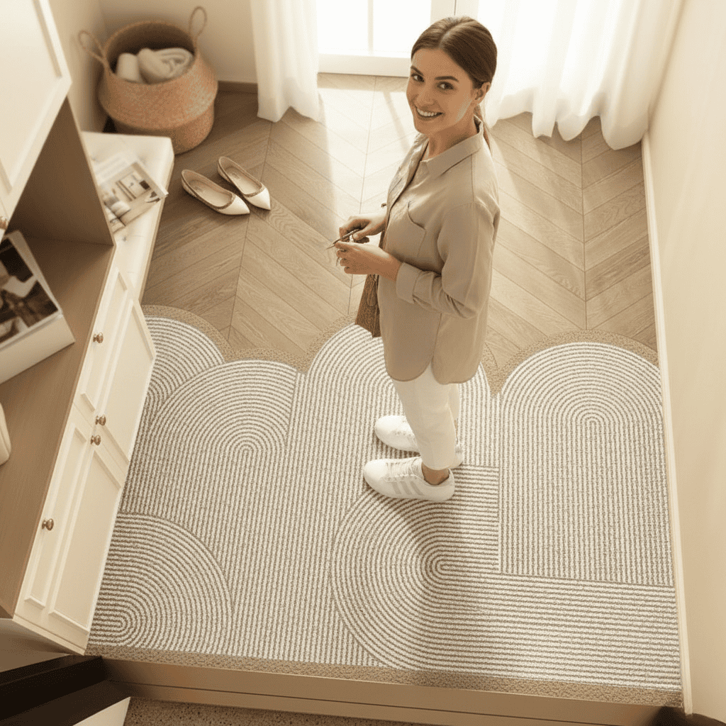 Washable PVC Door Mat with Floral Pattern and Non Slip Surface